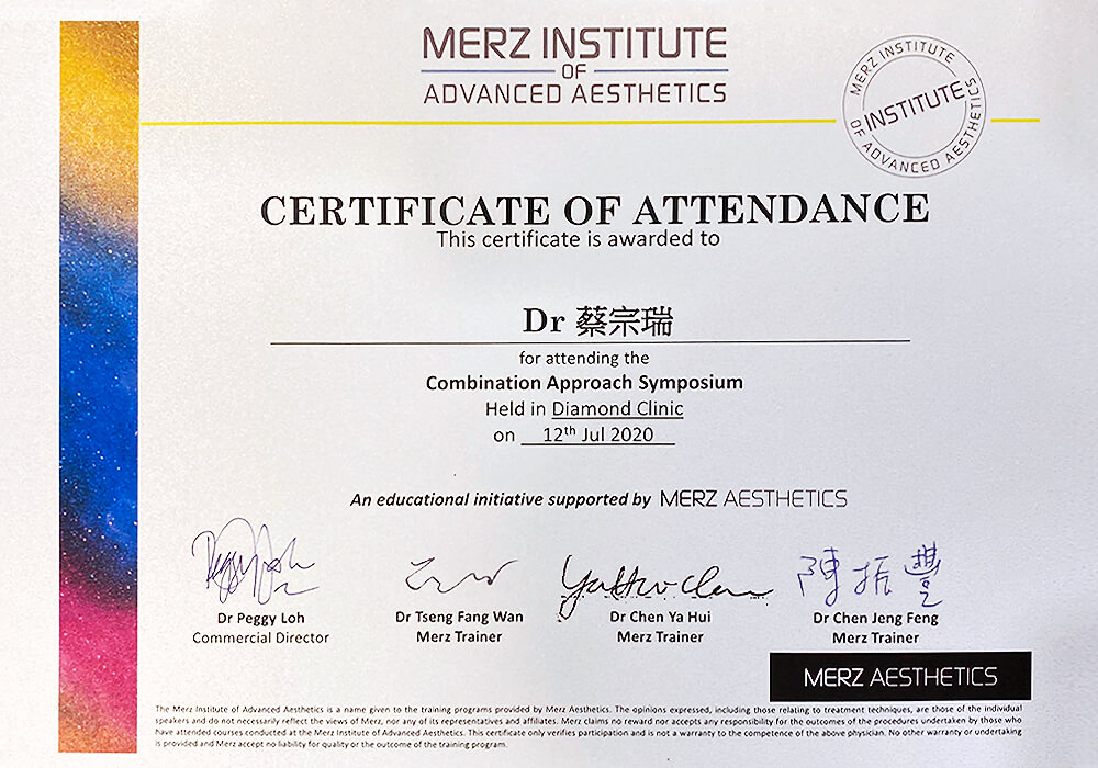 極光美學診所-專業團隊-MERZ-2020方法研討會-蔡宗瑞證書